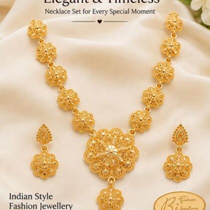 Luxury Indian Gold Plated Necklace Set for Women | Elegant Floral Design Necklace with Matching Earrings | Beautiful Bridal & Party Wear Jewellery Set