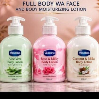 1pcs Vaseline Full Body & Face Moisturizing Lotion 500ml – Aloe Vera, Rose & Milky, Coconut & Milky – Deep Moisture, Soft & Glowing Skin, Daily Hydrating Body Lotion