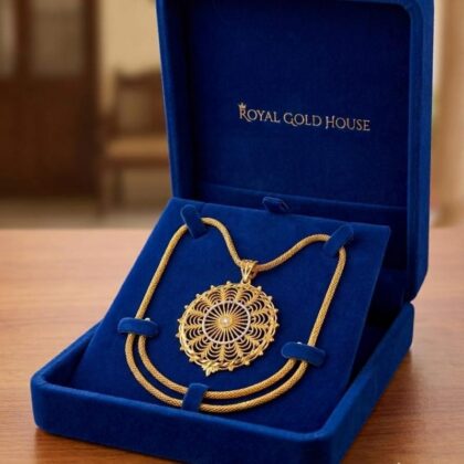 Women’s Gold Tone Pendant Necklace with Round Filigree Design | Elegant Traditional Statement Necklace with Decorative Chain | Stylish Party Wear Jewellery for Women & Girls