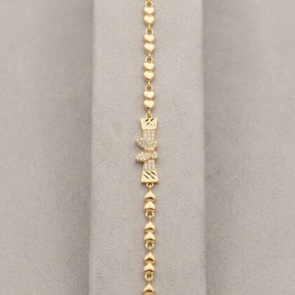 Women’s Gold Tone Heart Bracelet with Sparkling Bow Design | Elegant Heart Link Chain Bracelet for Girls & Women | Stylish Fashion Jewellery for Party Wear, Casual Wear & Gifting