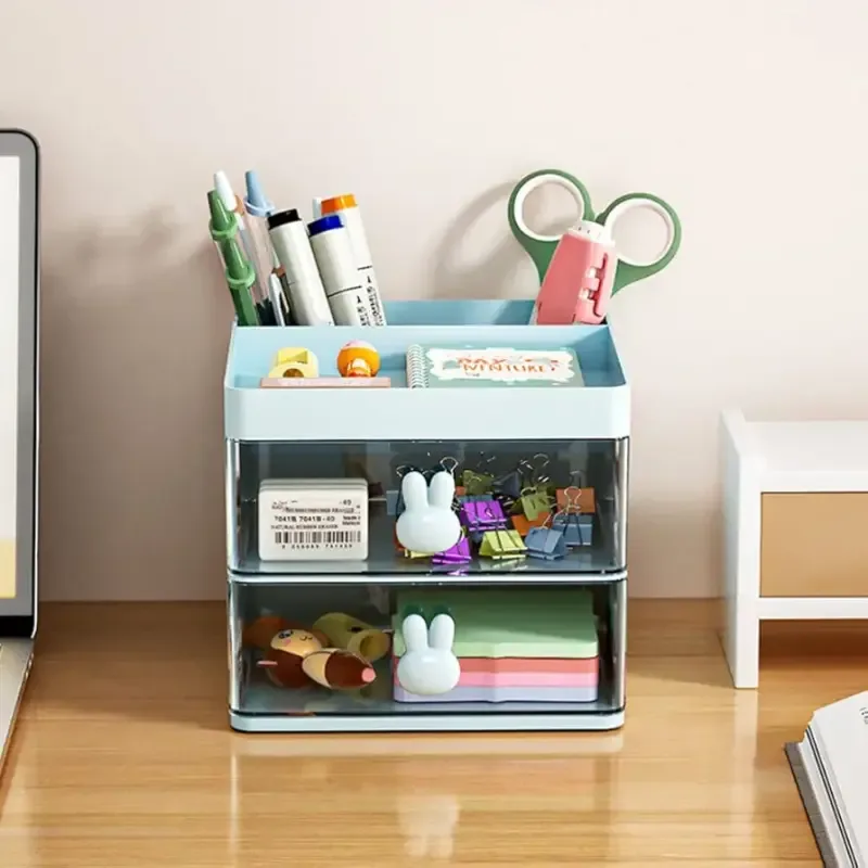 Rabbit Desk Organizer Makeup and Stationery Storage Box with Drawers BPA Free