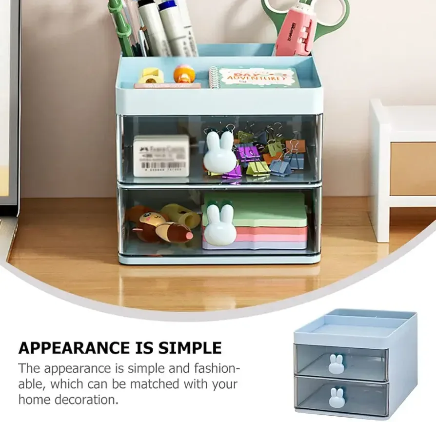 Rabbit Desk Organizer Makeup and Stationery Storage Box with Drawers BPA Free