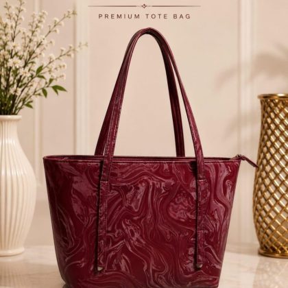 Luxury Women’s Premium Tote Bag | Large Capacity Shoulder Handbag | Stylish Marble Pattern Leather Purse | Zipper Closure | Office, College, Shopping & Travel Bag | Dusty Mauve