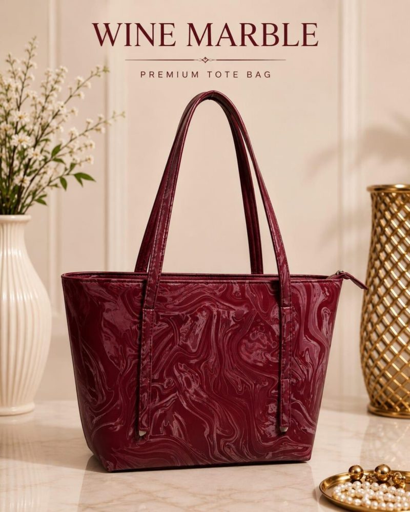 Luxury Women's Premium Tote Bag | Large Capacity Shoulder Handbag | Stylish Marble Pattern Leather Purse | Zipper Closure | Office, College, Shopping & Travel Bag | Dusty Mauve