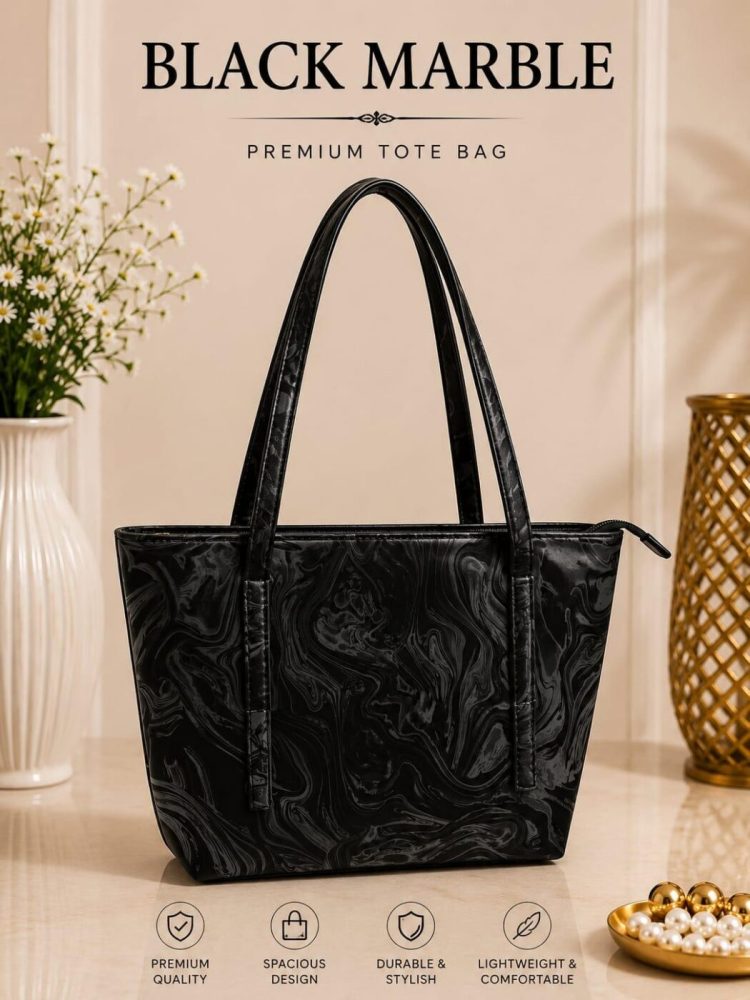 Luxury Women's Premium Tote Bag | Large Capacity Shoulder Handbag | Stylish Marble Pattern Leather Purse | Zipper Closure | Office, College, Shopping & Travel Bag | Dusty Mauve