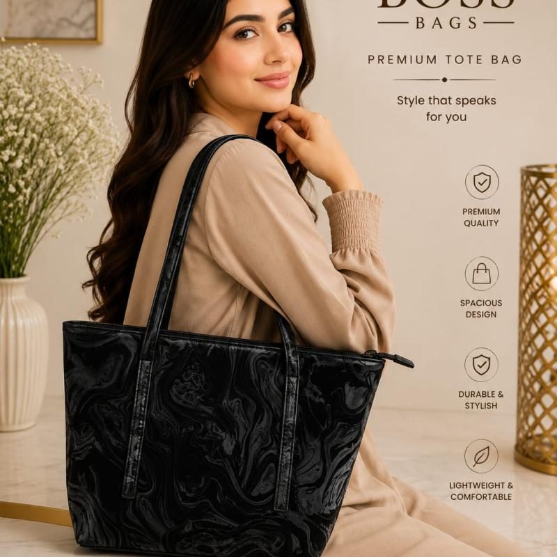 Luxury Women's Premium Tote Bag | Large Capacity Shoulder Handbag | Stylish Marble Pattern Leather Purse | Zipper Closure | Office, College, Shopping & Travel Bag | Dusty Mauve