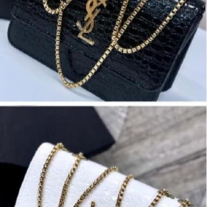 YSL Saint Laurent Women's Luxury Leather Chain Crossbody Bag | Premium Designer Shoulder Bag | White | Gold Chain | Elegant Fashion Purse