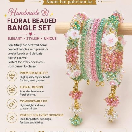 Luxury Handmade Floral Beaded Bangle Set | Elegant Crystal Bracelet for Women | Custom Gift | Wedding & Party Jewelry