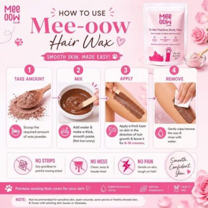 Mee-Oow 10 Min Painless Body Wax Powder | Hair Removal Wax Powder for Women | Easy No-Strip Hair Removal | Smooth Skin Care