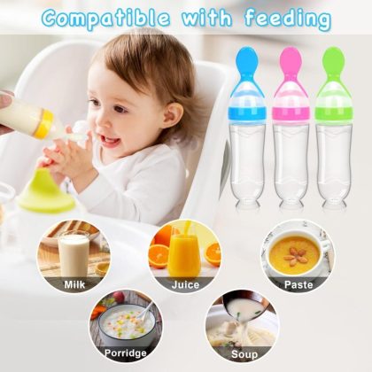 Infant Baby Silica Gel Bottle with a spoon newborn baby food supplement Rice Cereal Bottles Milk feeder