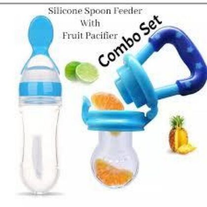 Combo Baby Spoon Feeder Silicone Bottle Feeding With Free Fruit Pacifier Toddler