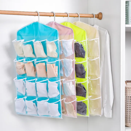 16 Grid Pockets Clear Hanging Bag Socks Bra Underwear Stationery Rack Hanger Storage Saving Space Tidy Organize