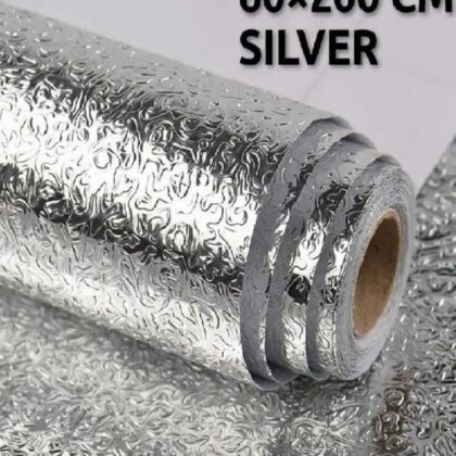 60 x 200 CM Foil Sheet Silver Aluminium Foil Sheet Kitchen Waterproof Self-Adhesive (Silver)