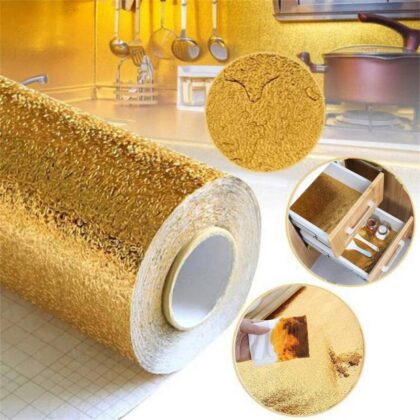 40/200 cm Golden Foil Aluminum Sticker For Kitchen Cabinet Wallpaper Oil Proof Waterproof wall protector with heat resistant Stove Cabinet Stickers kitchen backsplash wall tile sticker aluminium sheet Wallpaper Foil sheet Golden