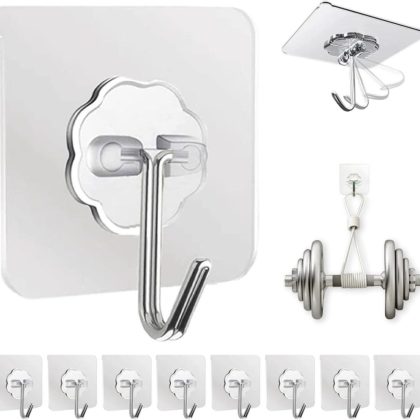 8 Pc Deal – 3 Pcs Strong Adhesive Tape + 5 Pcs Wall Hooks | No Drilling, Waterproof & Strong Adhesion