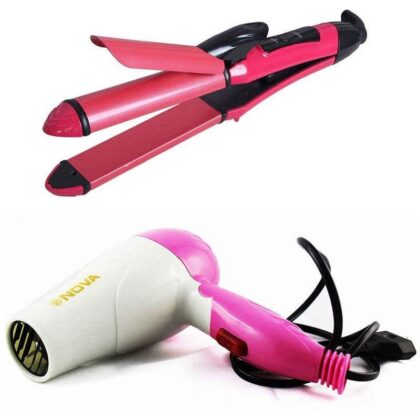 Combo Of Hair Dryer Plus 2 In 1 Hair Straightener & Curler