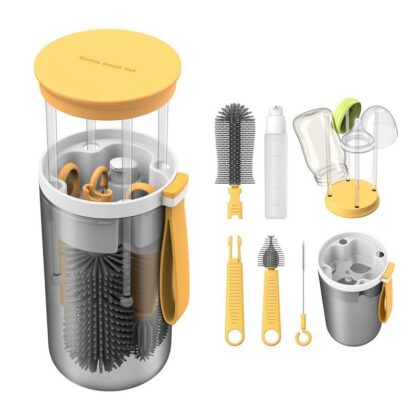 6 in 1 Travel Baby Bottle Washer Kit with Liquid Silicone Brushes
