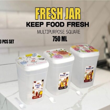 3 pcs Fresh Jar Food Storage Container Set 750ml Multipurpose Square Jars