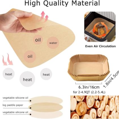 New Air Fryer Paper Liners Disposable 50Pcs Parchment Paper Square Water proof Oil proof Non stick
