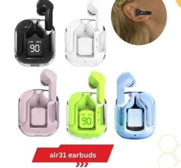 Air31 earbuds With SILICON POUCH wireless crystal Transparent and Bluetooth Air 31Type C