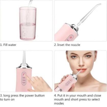 Portable Electric Oral Irrigator Rechargeable Dental Water Jet Cleaner for Fresh Breath Tooth for Deep Gum & Teeth Cleaning 4 Nozzles 3 Modes