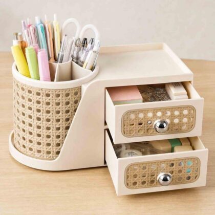 Cosmetic Storage Box Rotating Double Layer Shelf Pen Holder Desktop Organizer