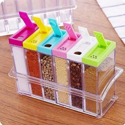 6 Piece Kitchen decor Transparent Spice Jar Set with Colorful Lids for Flavorful Seasoning Storage kitchen organizer Condiment Storage Kitchen Essentials spice kit