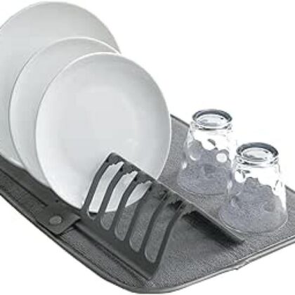 New Dish Drying Rack With Absorbent Microfiber Mat