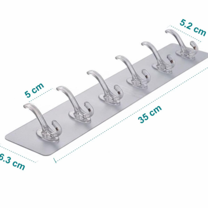 6 Hooks Transparent Self Adhesive Door Wall Hangers Hooks for Kitchen Bathroom