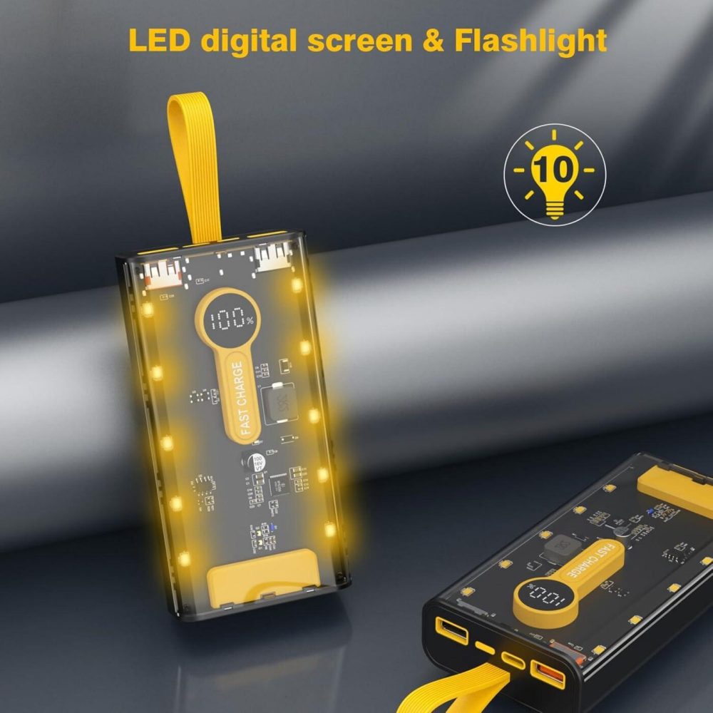 ๐ 10000mAh Fast Charging Power Bank | 22.5W Portable Charger with Built-in Cables โก
