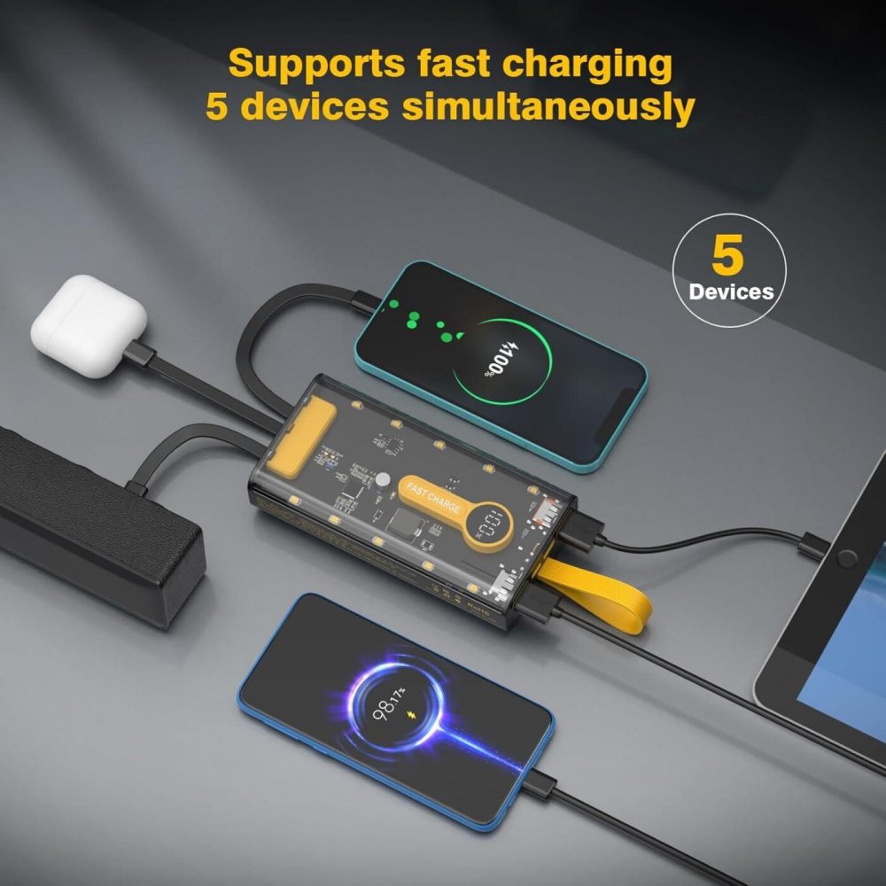 ๐ 10000mAh Fast Charging Power Bank | 22.5W Portable Charger with Built-in Cables โก