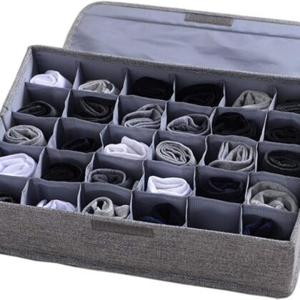 Underwear Socks Storage Organizer with Lids Foldable Closet Drawer Divider 24 Cells, Storage Box.