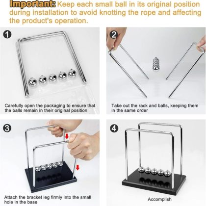 Sealive Newton’s Cradle Large Heavy Duty Steel Balls with deep black Base for Office Desk & home Decor, STEM Learning, Teachers & Science Lovers, with Steel Balls, Stable black Base, Tangle-Free Assembly