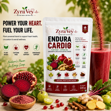 ZyraVey Endura Cardio Boost Energy Drink Mix 100g | Natural Nutritional Drink | Amla, Beetroot, Ginger, Cinnamon & Pomegranate | Caffeine-Free Plant-Based Blend