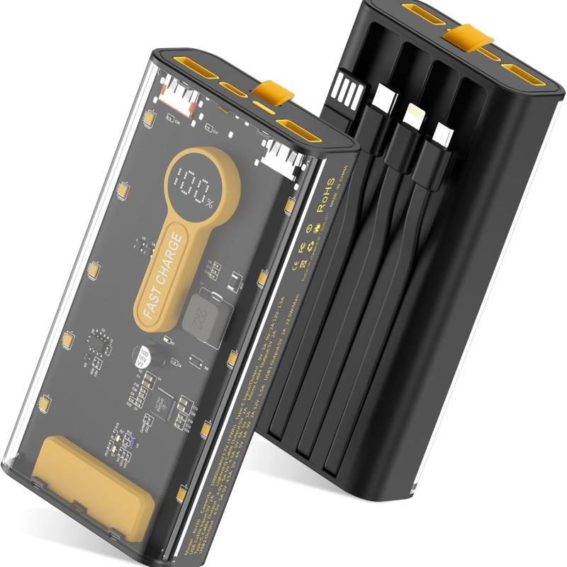 ๐ 10000mAh Fast Charging Power Bank | 22.5W Portable Charger with Built-in Cables โก