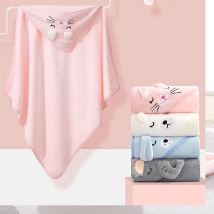 Baby Bath Towel Cloak Cartoon Soft Hooded Spa Robe Baby Bathrobe Flannel