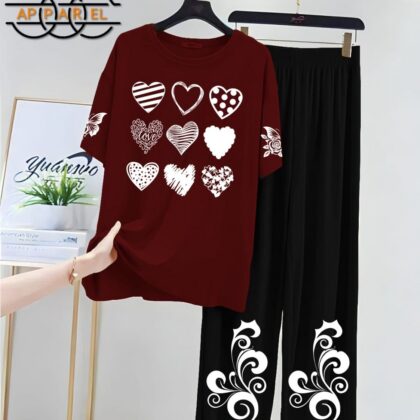 Brown&Black Women Printed Night Suit Fabric Jersey