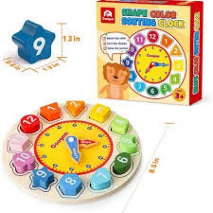 oy Joy Wooden Shape Color Sorting Clock Teaching Time Number Blocks Puzzle Stacking Sorter Jigsaw Montessori Early Learning Educational Toy Gift for Year Old Kids