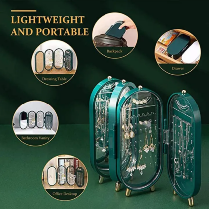 Foldable Jewelry Organizer With Mirror Earrings and Necklace Hanging Holder Beautiful Dustproof Display Jewellery Box
