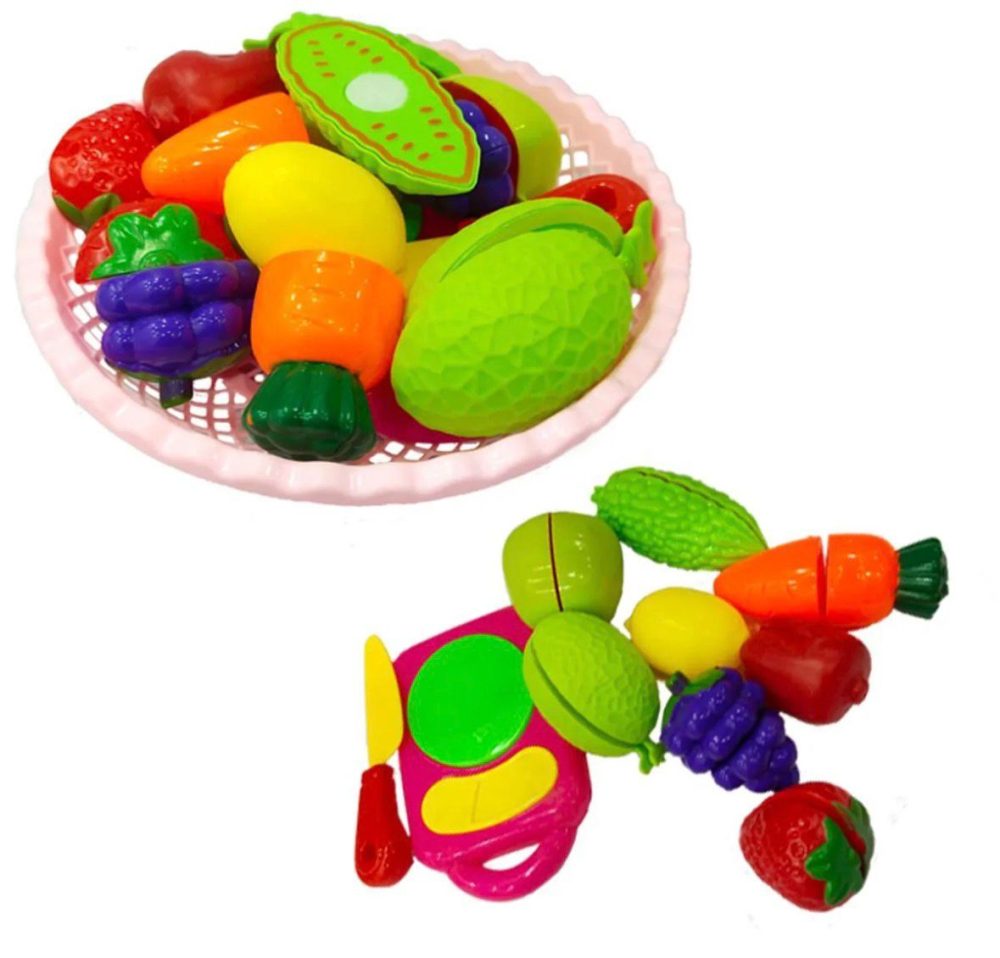 Vegetable and Fruit Basket Fruit Cutting Set for Kids Plastic Fruit Play Set