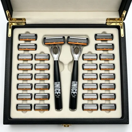 Men's Manual Safety Razor Set, featuring 6-layer stainless steel blades and an aloe vera lubricating strip | perfect as a gift.