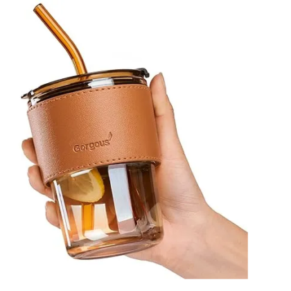 Juice Cup With Straw Glass Material (450ml)