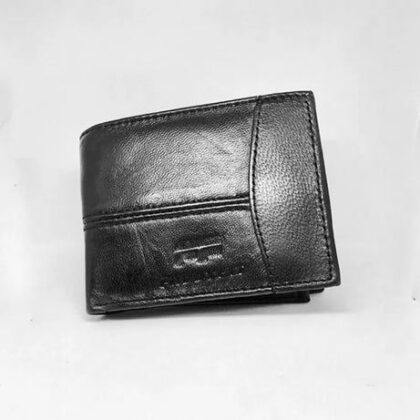Men s Leather Wallet Plain Black Patches