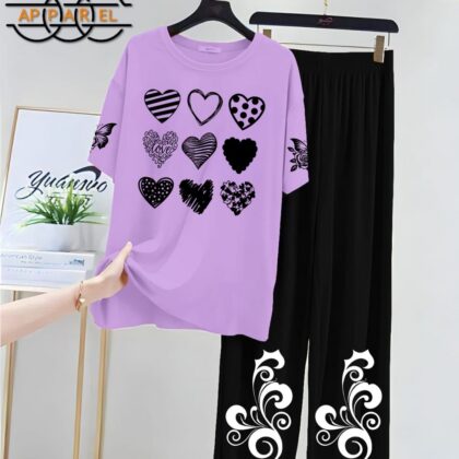 Purple&Black Women Printed Night Suit Fabric Jersey