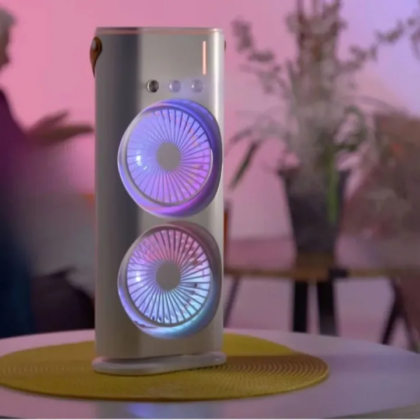 Rechargeable Automatic Rotating Dual Double Spray Mist Fan with Lightening Effects (with Box Packing)