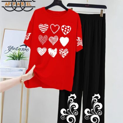 RED & Black Women Printed Night Suit Fabric Jersey