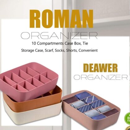 Roman Drawer Organizer 10 Compartment Storage Box for Ties Socks and Accessories