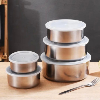 Set Of 5 Stainless Steel Bowl Vessel With Lids