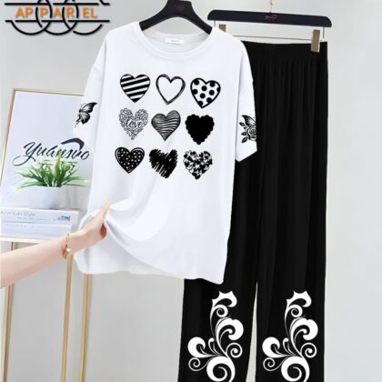 White&black Women Printed Night Suit Fabric Jersey