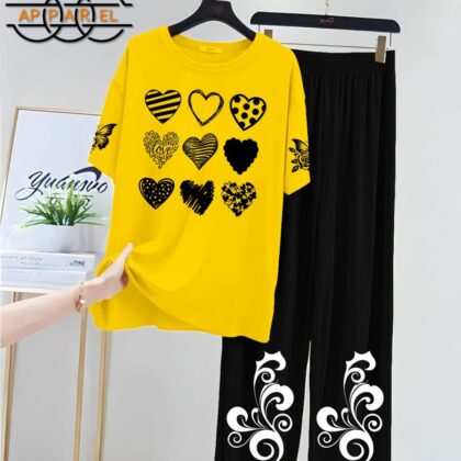 Yellow & Black Women Printed Night Suit Fabric Jersey